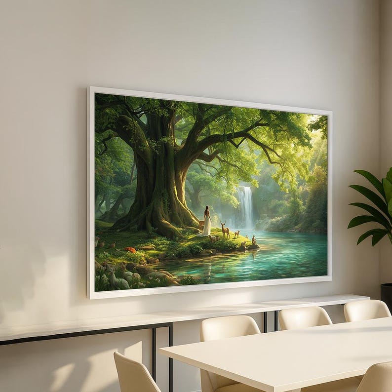 Enchanted Forest Waterfall Canvas Wall Art | Fantasy Nature Scene With ...