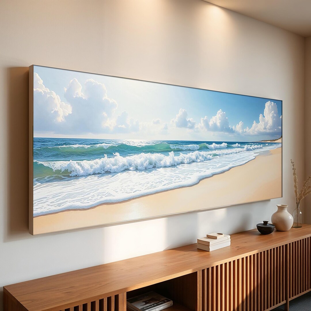 Panoramic Beach Waves Wall Art Coastal Ocean Print Serene Seascape ...