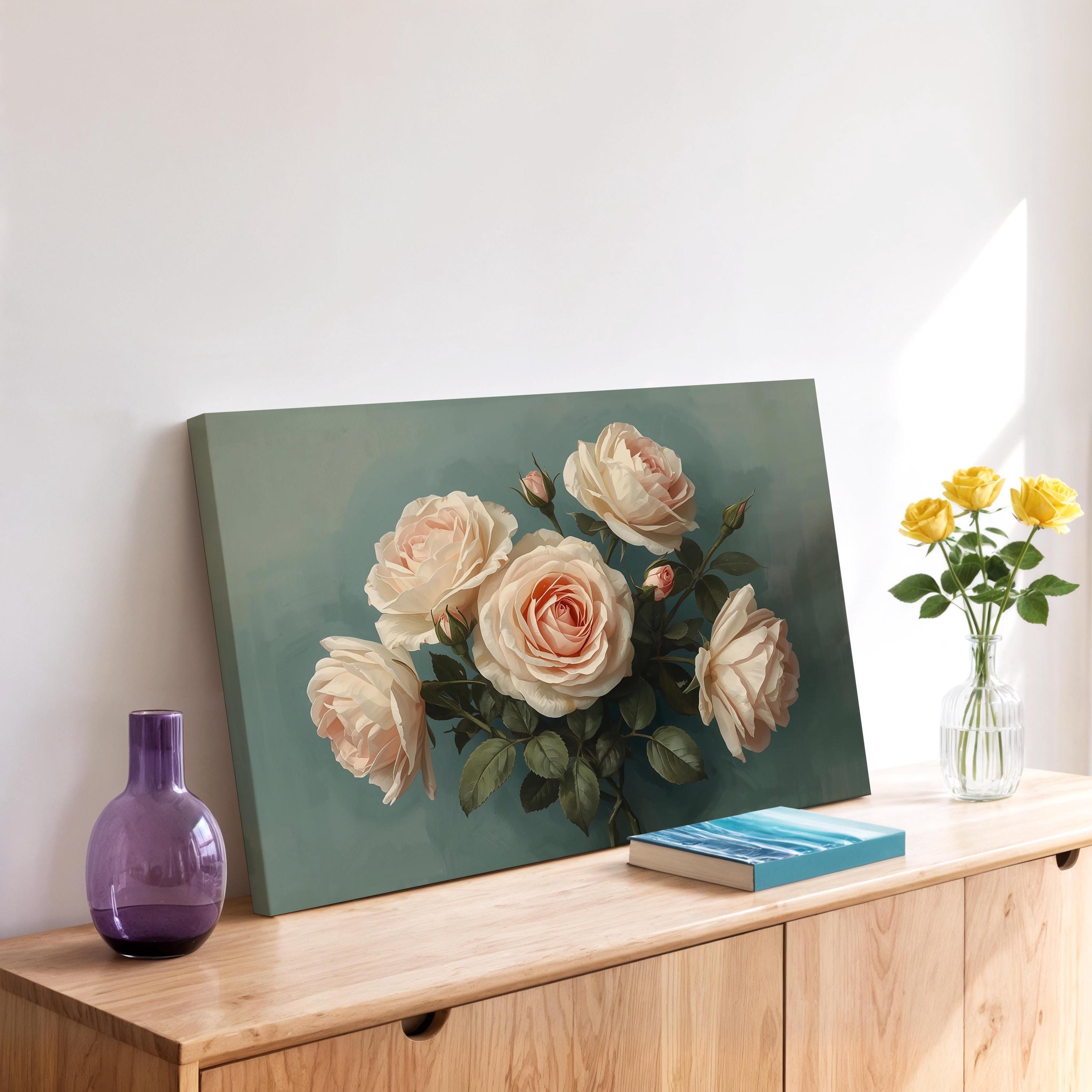 Vintage Blush Rose Bouquet Wall Art | Romantic Floral Canvas Decor ...