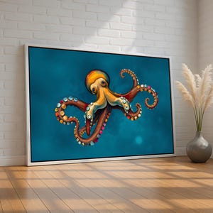 Colorful Octopus Wall Art Poster | Whimsical Underwater Sea Animal Print | Coastal Ocean Decor for Kids Room or Beach House | Ready to Hang