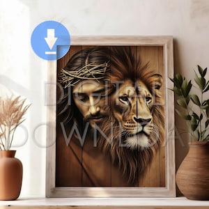 Printable Jesus & Lion of Judah | Christian Faith Decor, Inspirational Artwork | Religious Digital Download Decor | AR309-D