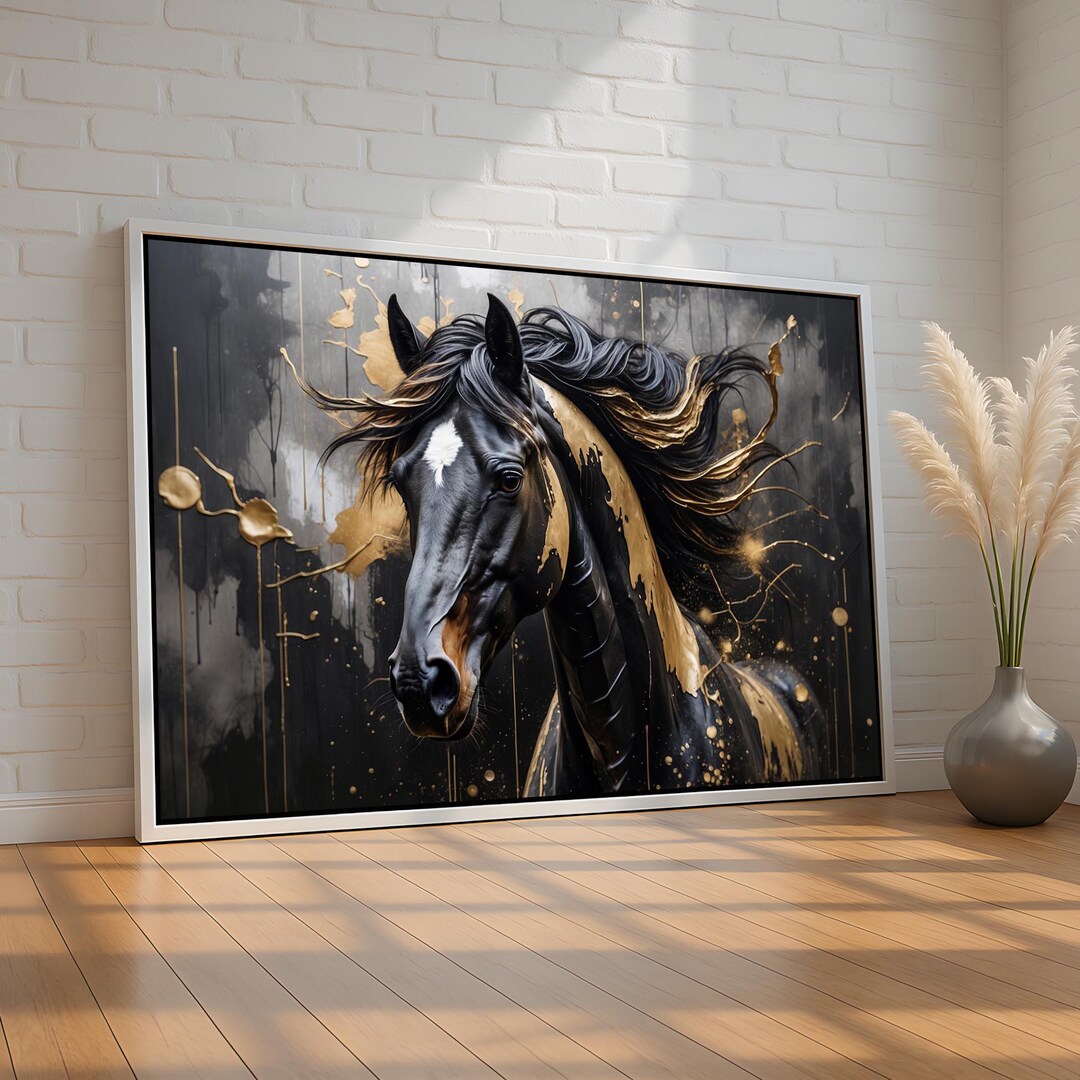 Black and Gold Horse Wall Art | Bold Equestrian Poster for Luxury ...