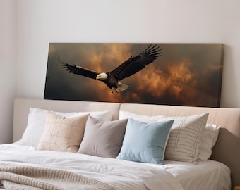 Majestic Bald Eagle Canvas Wall Art | Panoramic Eagle in Flight Wildlife Artwork | Powerful Nature Home Decor | Ready to Hang