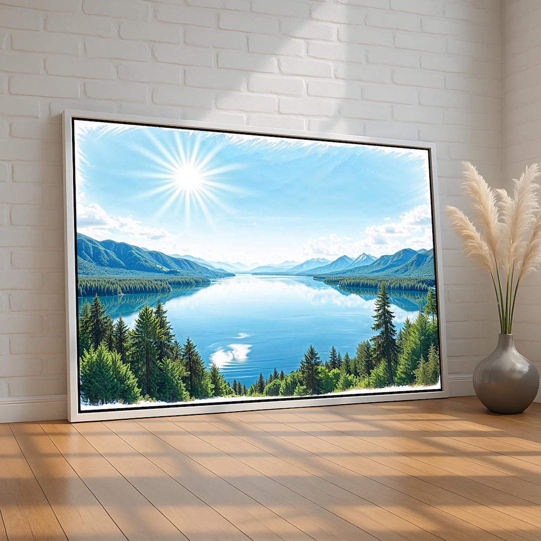 Peaceful Lake Mountain Landscape Wall Art | Bright Nature Poster With ...