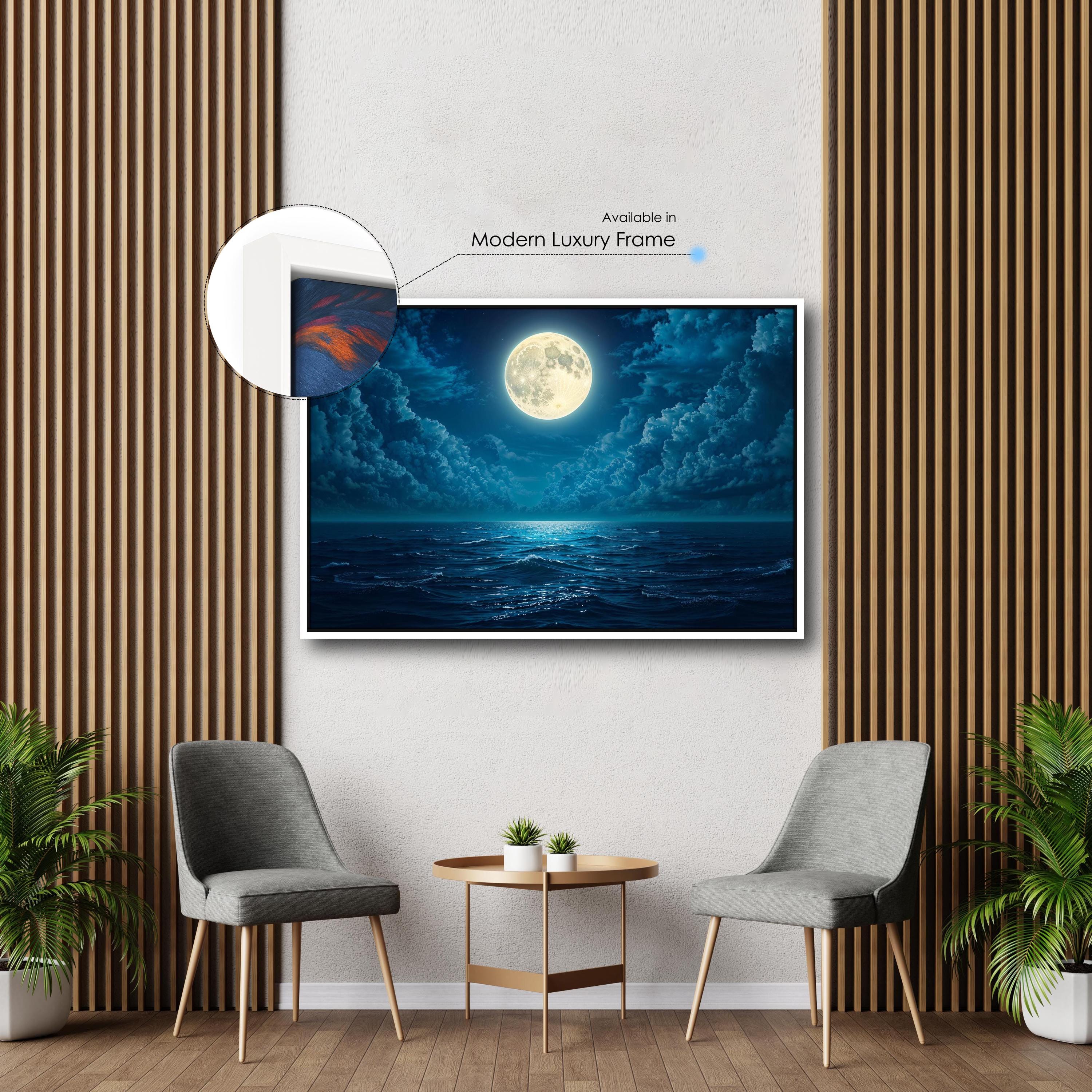 Full Moon Over Ocean Wall Art | Mystical Night Sky Canvas With ...