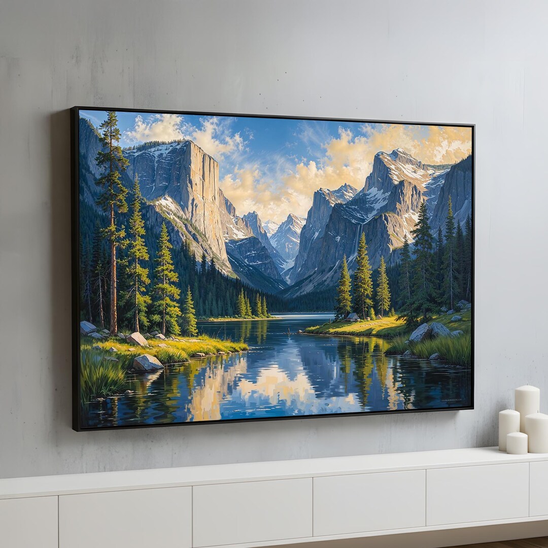 Majestic Mountain Lake Canvas Wall Art | Serene Alpine Landscape Nature ...