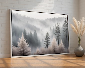 Misty Pine Forest Canvas Wall Art | Serene Nature Landscape | Calm Woodland Decor for Bedroom or Living Room | Museum-Quality Canvas