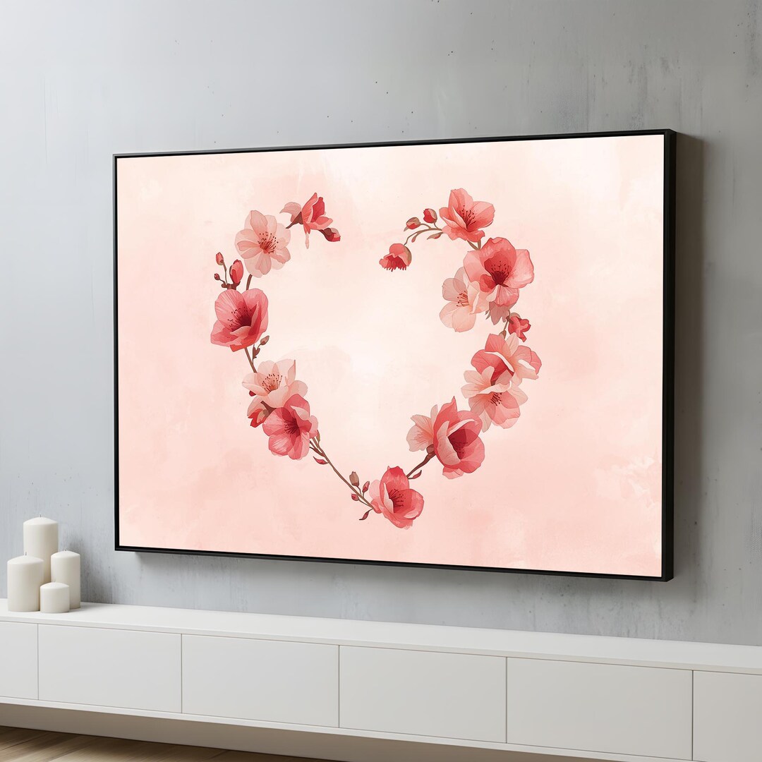Delicate Pink Floral Heart Canvas Wall Art | Romantic Valentine Blossom ...