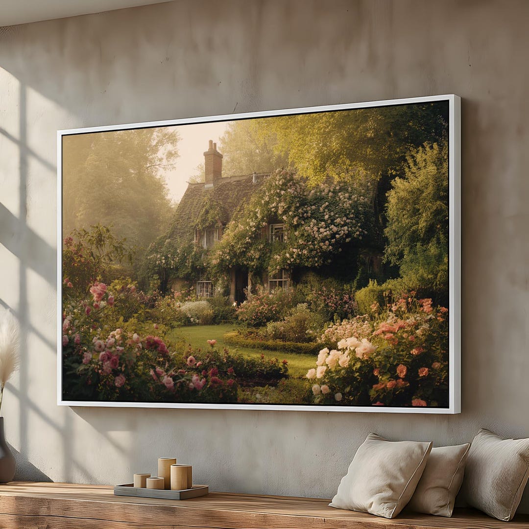 Romantic English Cottage Garden Canvas Art | Blooming Rose Covered ...