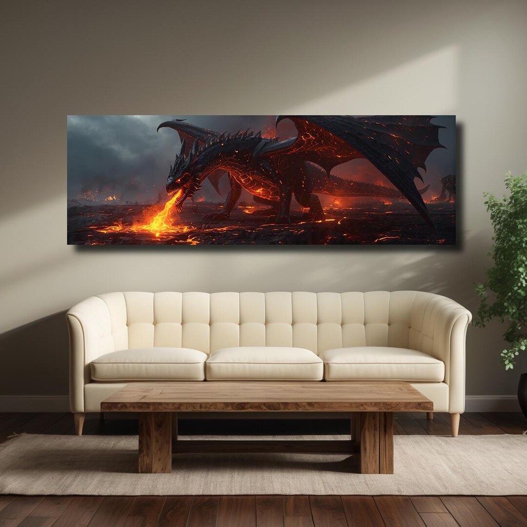 Fire Dragon Canvas Wall Art | Epic Fantasy Creature Poster | Lava ...