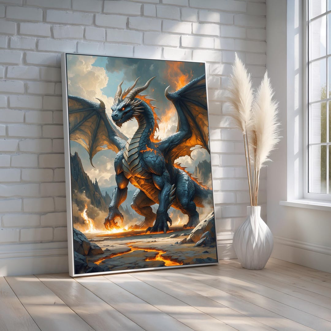 Fire Dragon Wall Art | Fantasy Dragon Canvas or Poster | Mythical ...