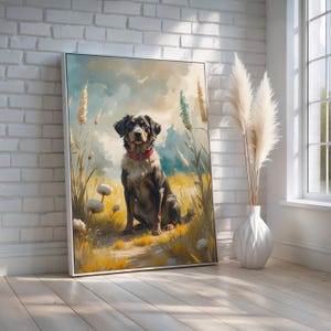 Whimsical Dog Portrait Canvas | Floral Meadow Pet Art | Adorable Rustic Farmhouse Wall Decor for Dog Lovers | Ready to Hang Wall Art