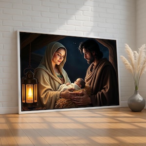Nativity Scene Wall Art | Holy Family with Baby Jesus Canvas | Christian Christmas Decor for Home or Church | Ready to Hang