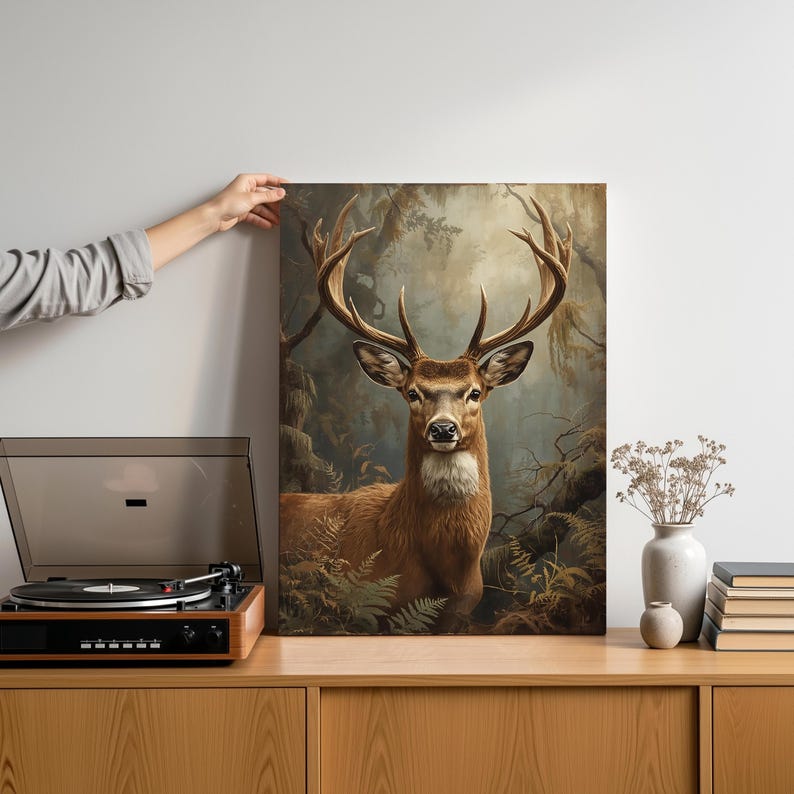 Majestic Deer Canvas Wall Art | Rustic Wildlife Forest Decor for Cabin ...