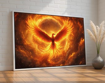 Phoenix Rising from the Flames | Fiery Mythical Bird Canvas Wall Art | Symbol of Rebirth & Strength | Fantasy Home Decor