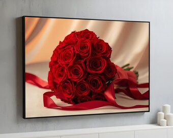 Valentines Day Wall Art Red Roses Canvas Wall Art | Romantic Love Flower Poster | Elegant Home Decor | Framed Ready to Hang Art