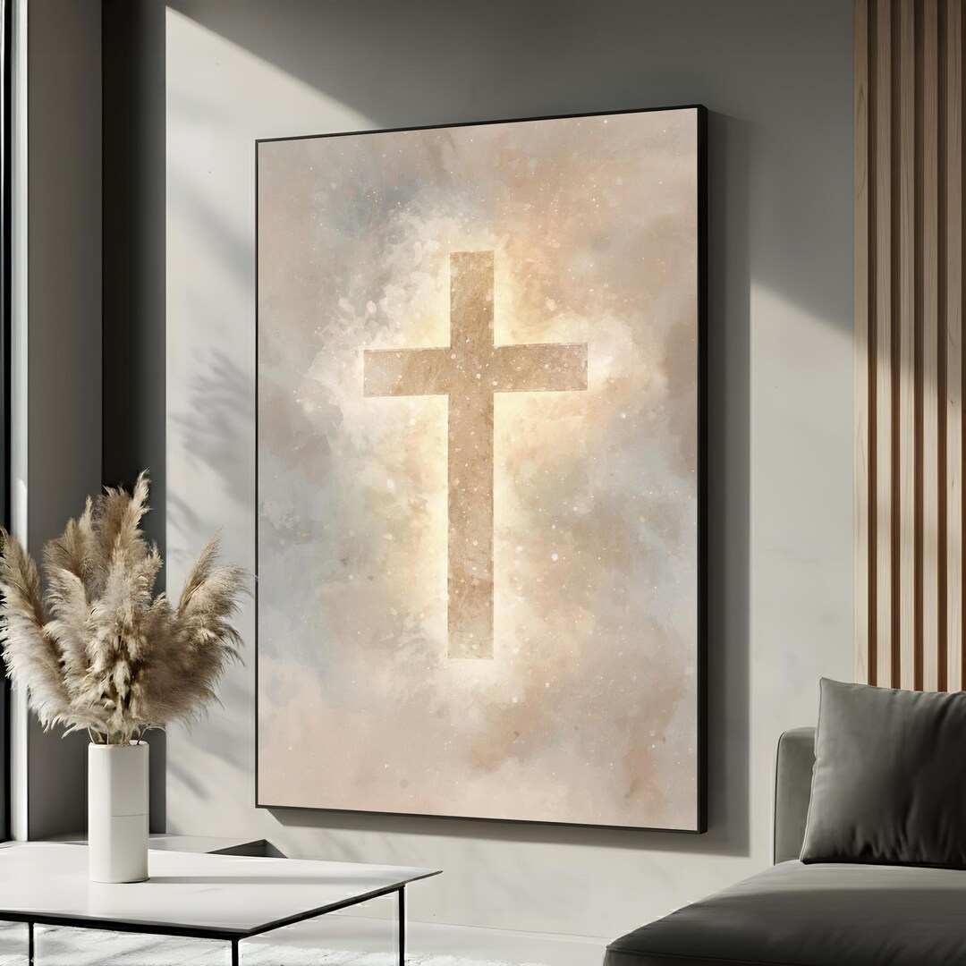 Minimalist Cross Canvas Wall Art | Christian Faith Poster | Soft Light ...