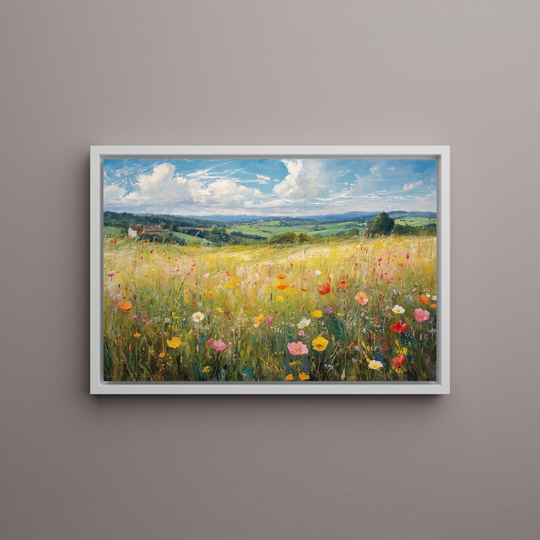 Wildflower Meadow Landscape Wall Art | Colorful Spring Field Canvas ...