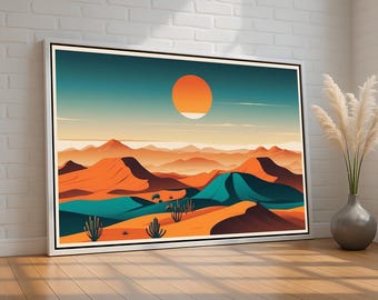 Desert Sunset Canvas & Poster | Modern Southwest Landscape Wall Art | Minimal Boho Western Decor for Home or Office | Ready to Hang