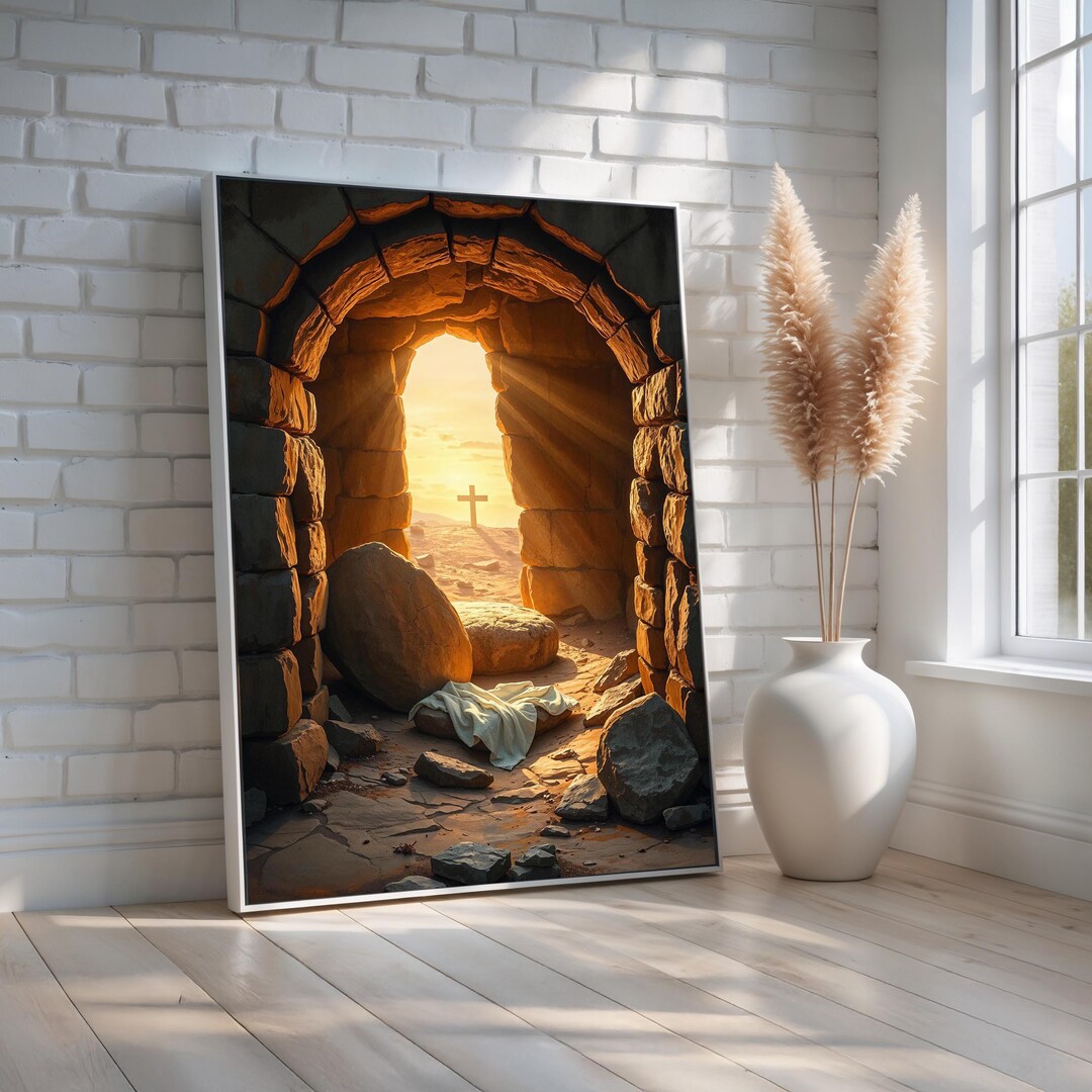 Empty Tomb Sunrise Canvas | He is Risen Easter Wall Art | Christian ...
