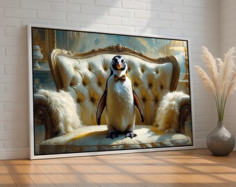 Dapper Penguin in Bow Tie | Elegant Animal Canvas & Poster Wall Art | Whimsical Luxury Decor for Home or Office | Ready to Hang