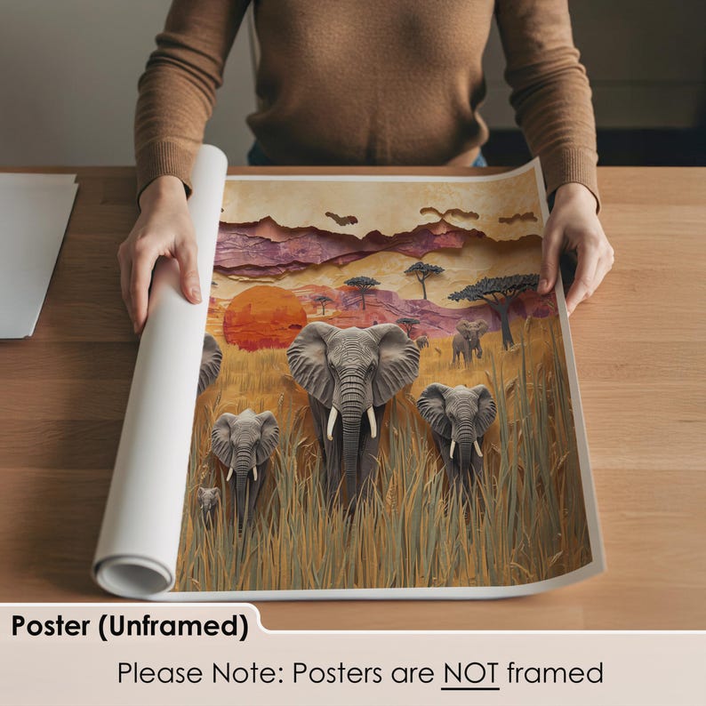 Elephant Safari Wall Art | African Savanna Sunset Scene | Wildlife ...