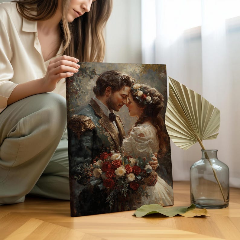 Romantic Couple Valentine Canvas Wall Art | Vintage Love Oil Painting ...