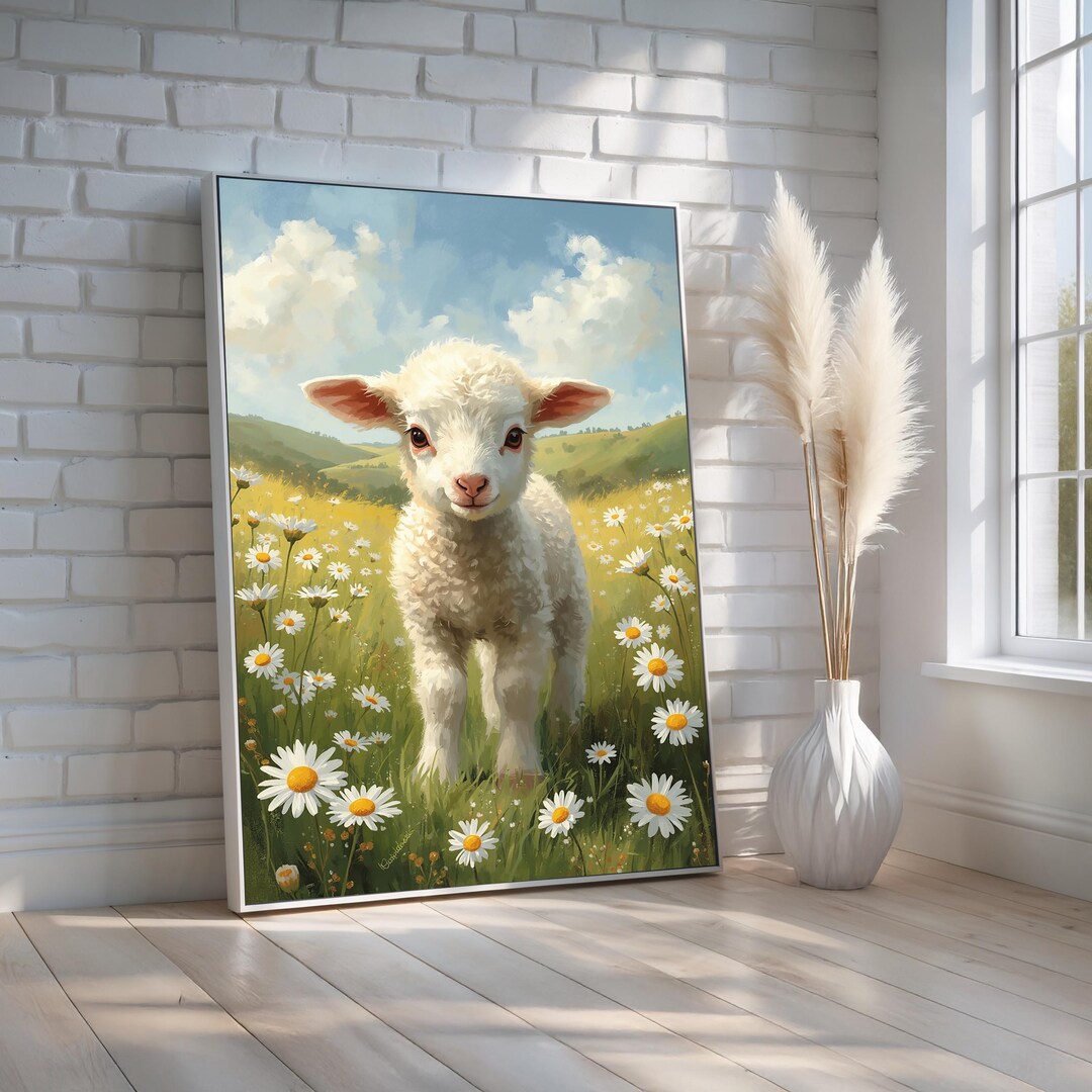 Sweet Spring Lamb Portrait Canvas Wall Art | Farmhouse Nursery Decor ...