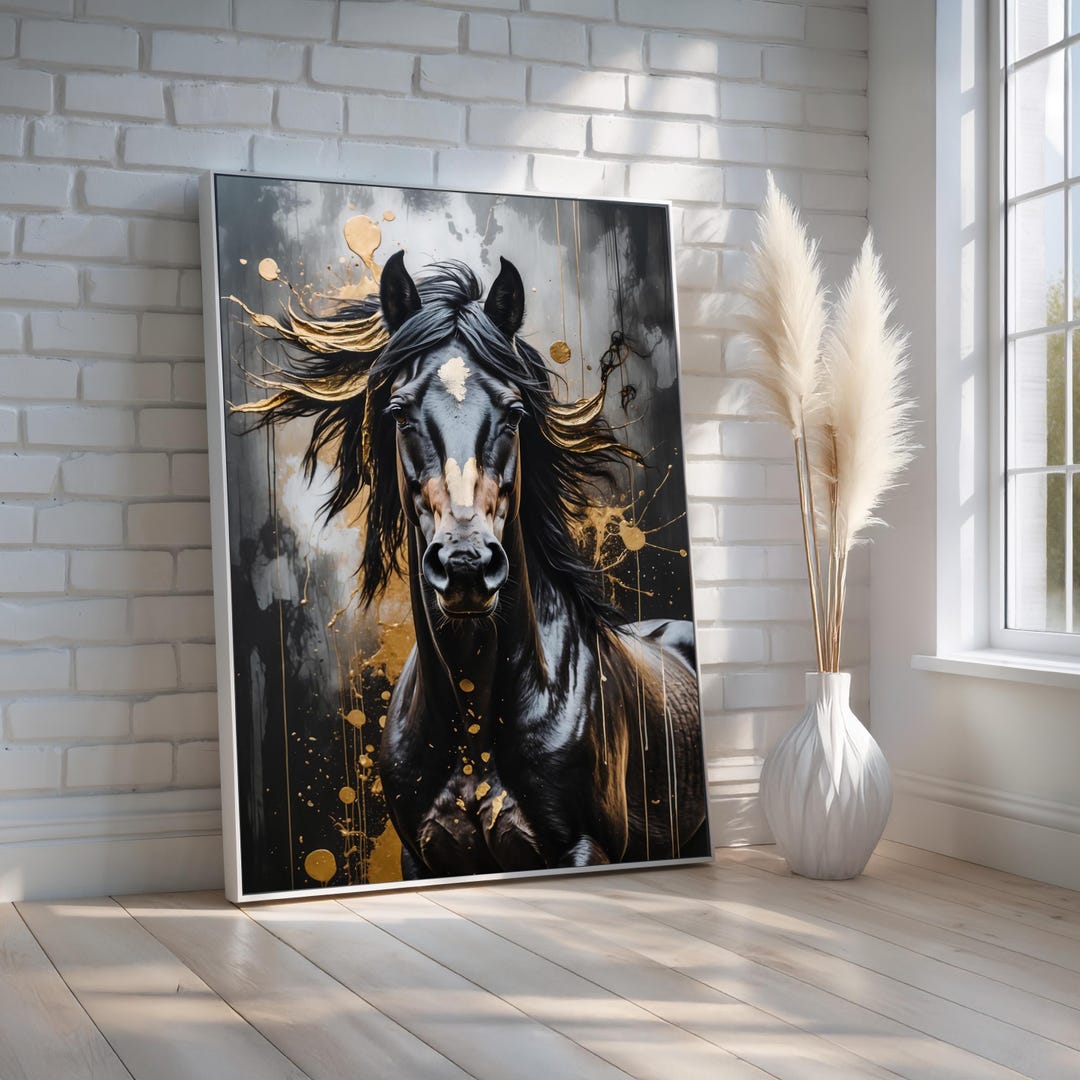 Majestic Black Horse Canvas Wall Art | Bold Equestrian Painting ...