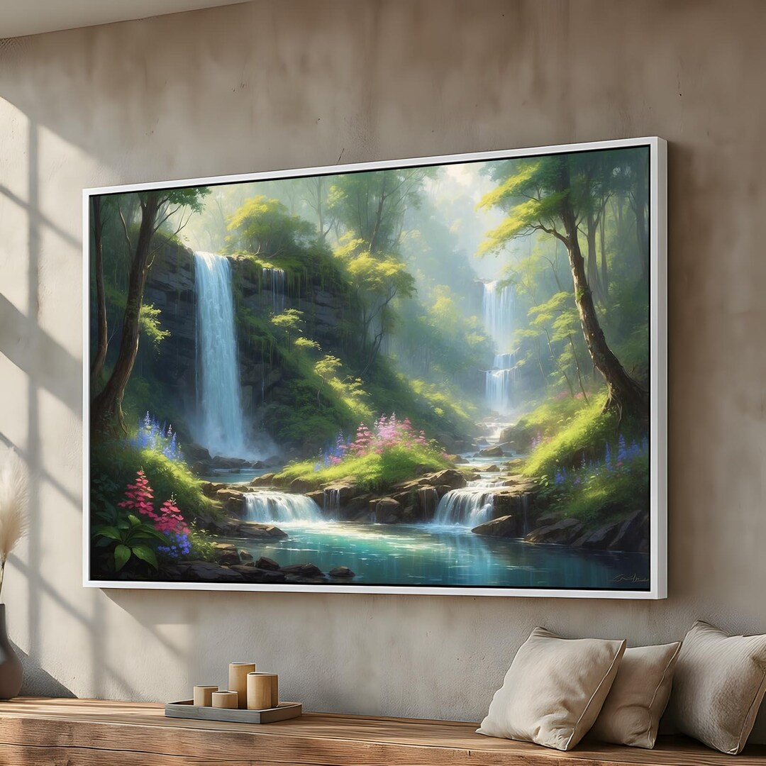 Tranquil Waterfall Landscape | Peaceful Nature Canvas Wall Art | Serene ...