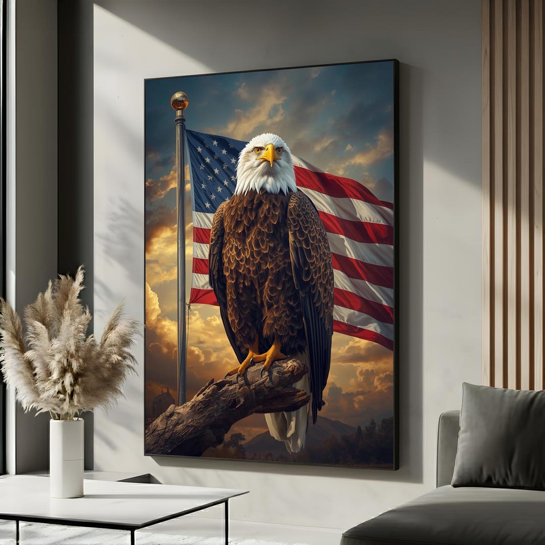 Bald Eagle Canvas Wall Art | American Flag Patriot Painting | Rustic ...