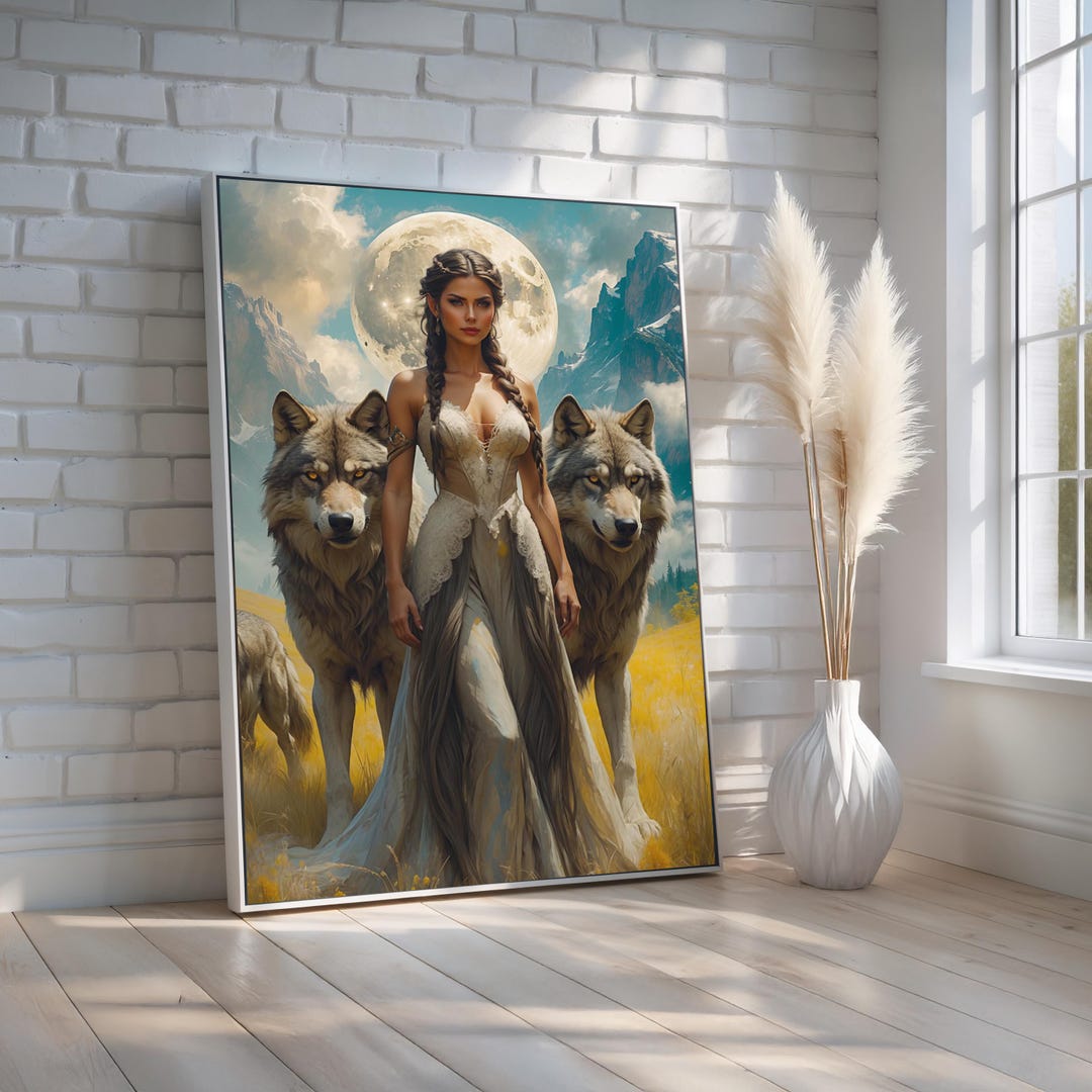 Moon Goddess With Wolves Wall Art | Mystical Woman Fantasy Poster ...