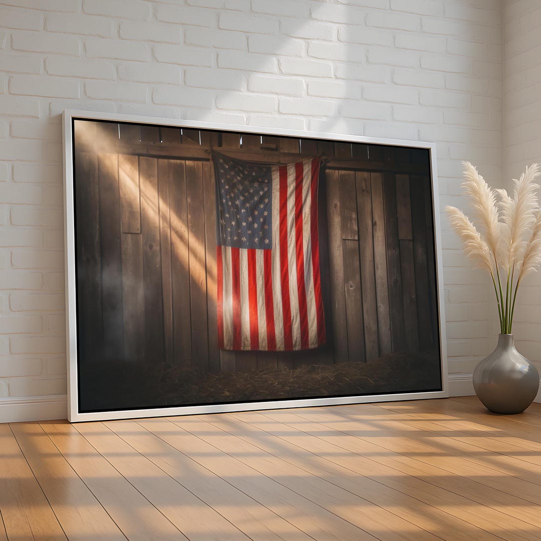 Rustic American Flag in Barn | Patriotic Canvas Wall Art | Vintage USA ...