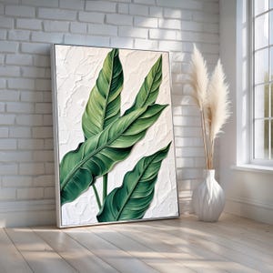 Banana Leaf Wall Art | Tropical Green Plant Canvas Print with Textured White Background | Modern Botanical Decor | Ready to Hang