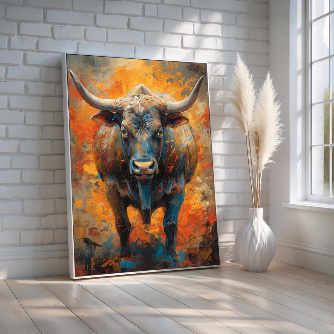 Abstract Bull Canvas Wall Art | Powerful Charging Bull Painting ...
