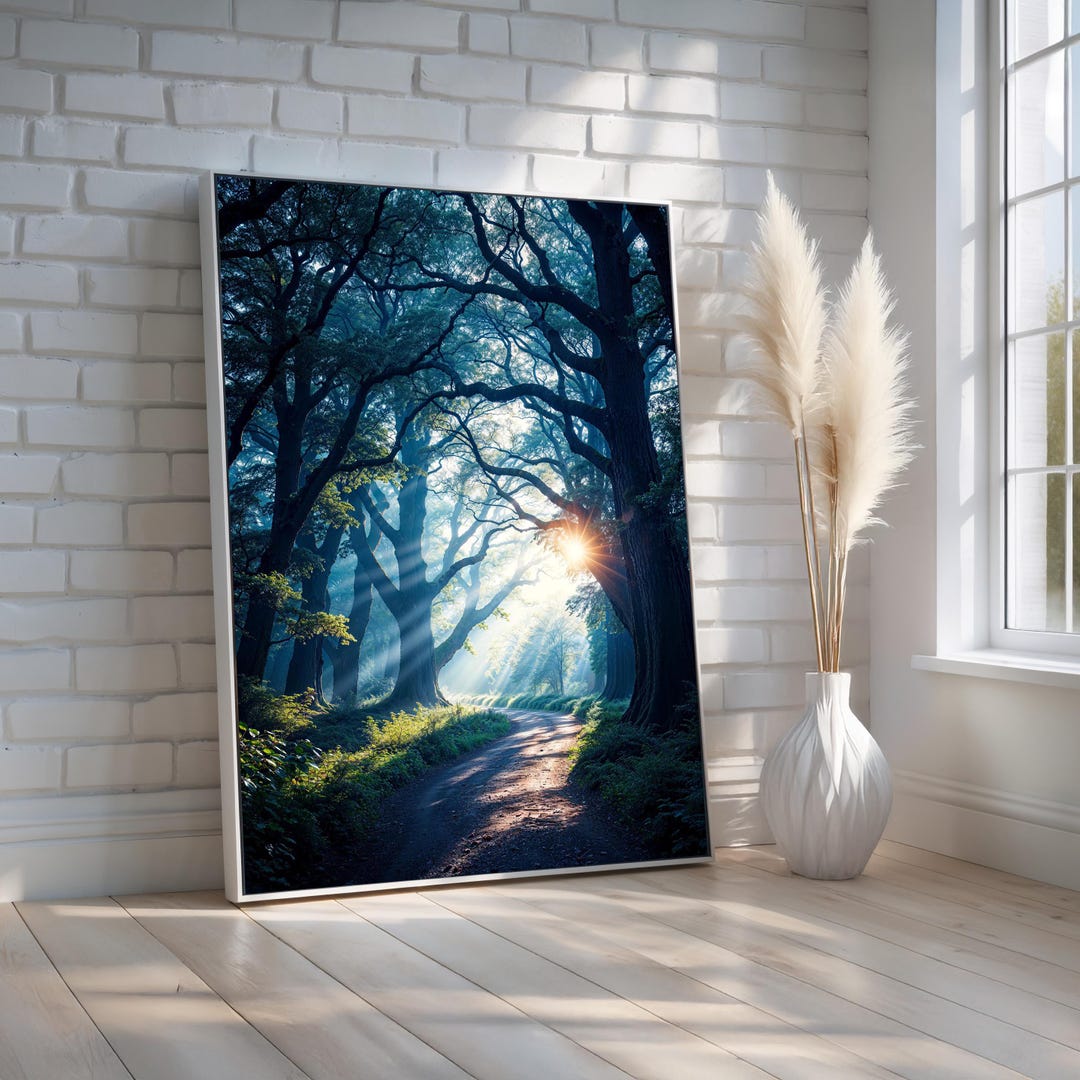 Misty Forest Path Wall Art Canvas | Sunlight Through Trees Nature ...