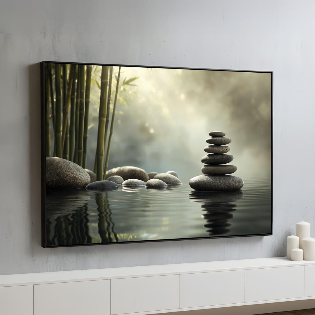 Zen Stone Stack Canvas Wall Art | Bamboo Spa Decor | Peaceful ...