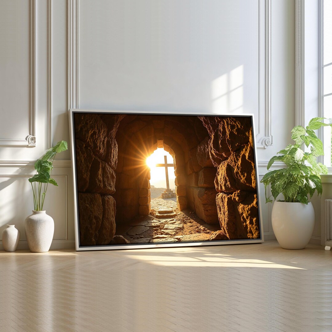 He is Risen Wall Art | Empty Tomb With Cross Canvas | Christian ...