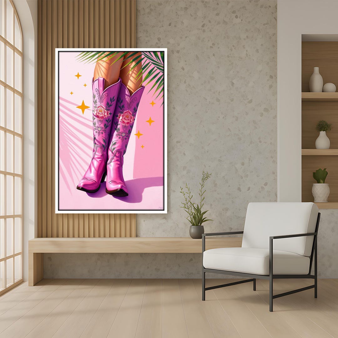 Pink Cowgirl Boots Wall Art | Floral Western Wall Decor | Retro Country ...