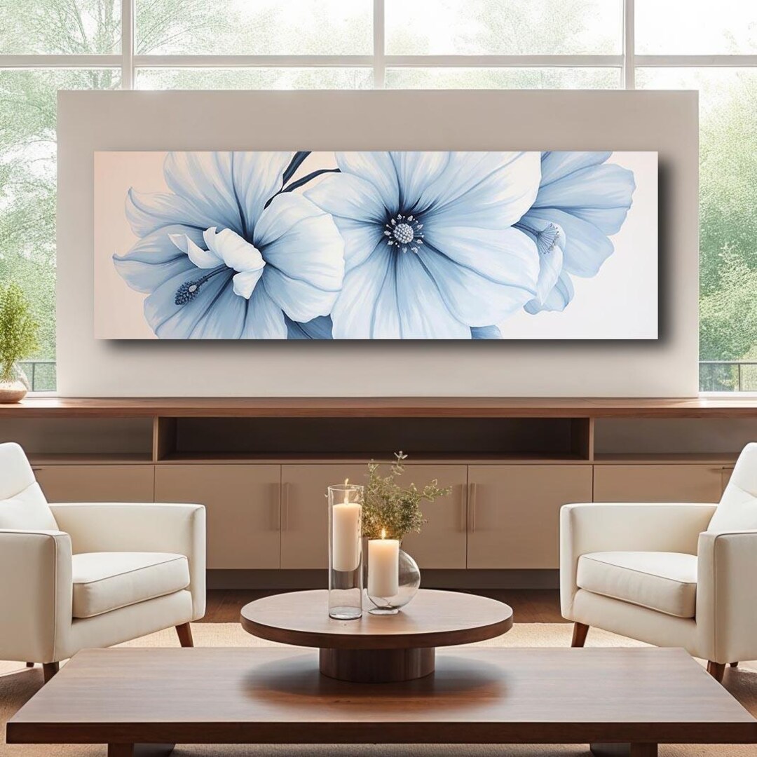 Blue Floral Wall Art | Minimalist Flower Canvas | Elegant Botanical ...