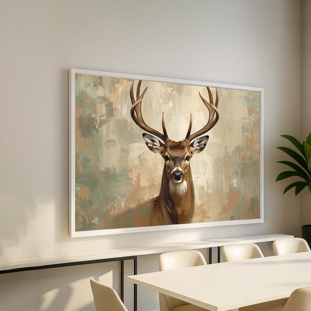 Majestic Deer Portrait Canvas Wall Art | Neutral Wildlife Decor for ...
