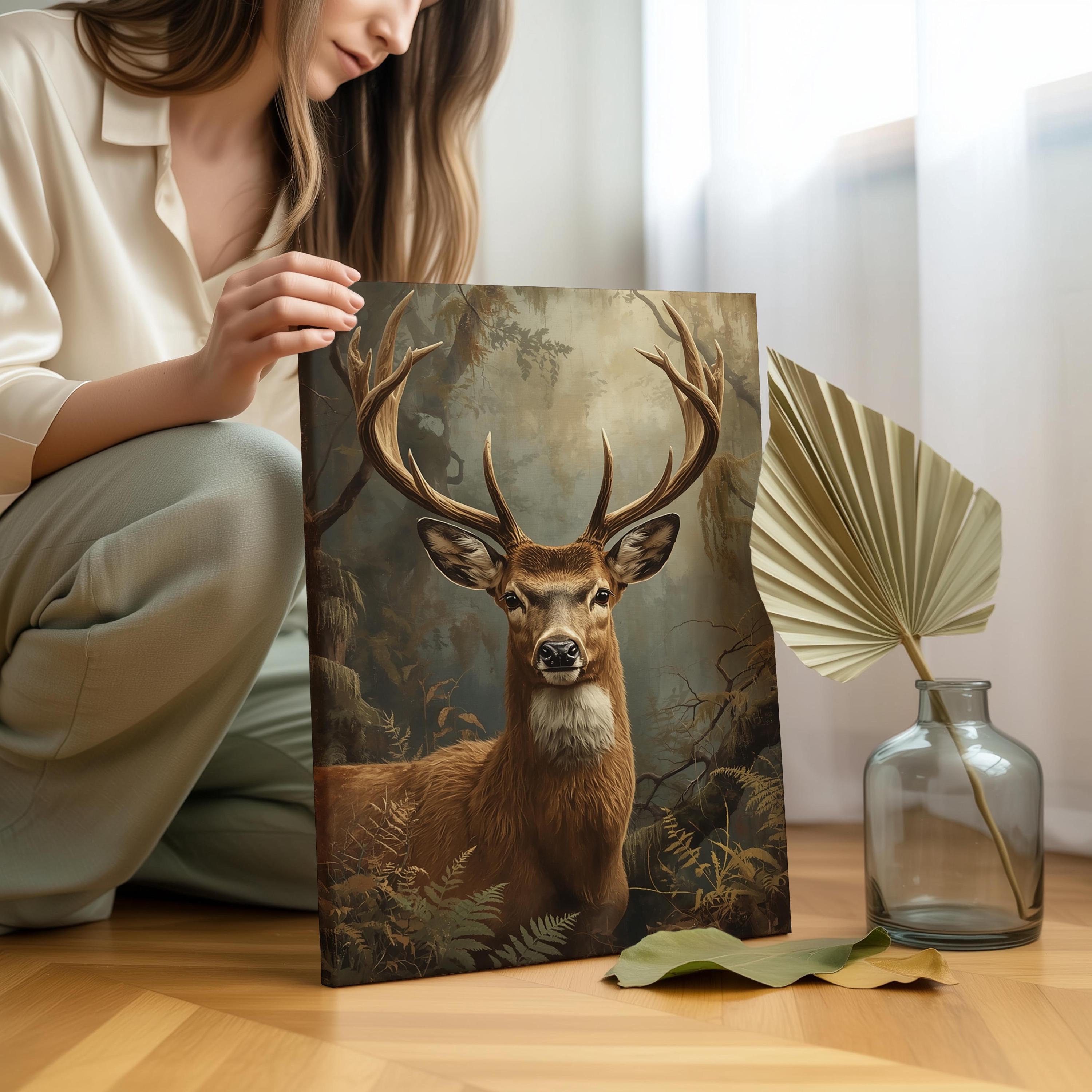 Majestic Deer Canvas Wall Art | Rustic Wildlife Forest Decor for Cabin ...