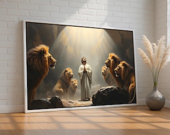 Daniel in the Lions’ Den – Inspirational Biblical Canvas Wall Art Poster, Ready-to-Hang Christian Decor for Home or Church AR007