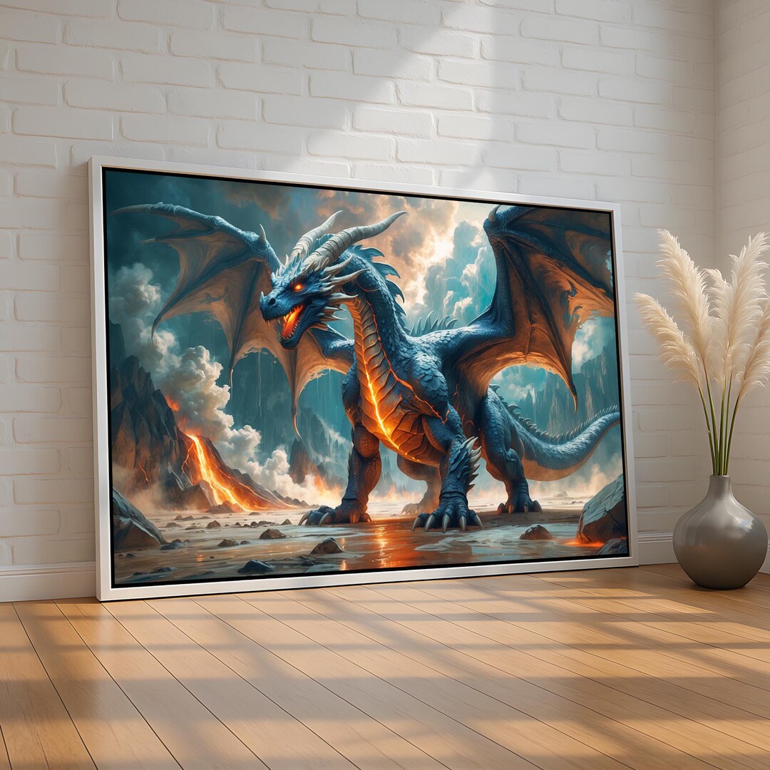 Epic Fire Dragon Fantasy Art | Powerful Lava Dragon Wall Print ...
