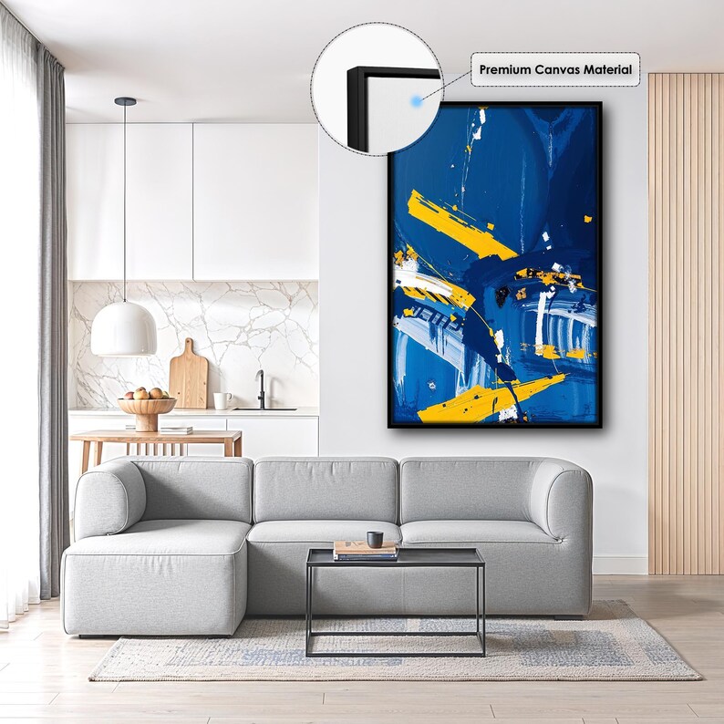 Blue and Yellow Abstract Canvas Wall Art | Bold Modern Geometric ...