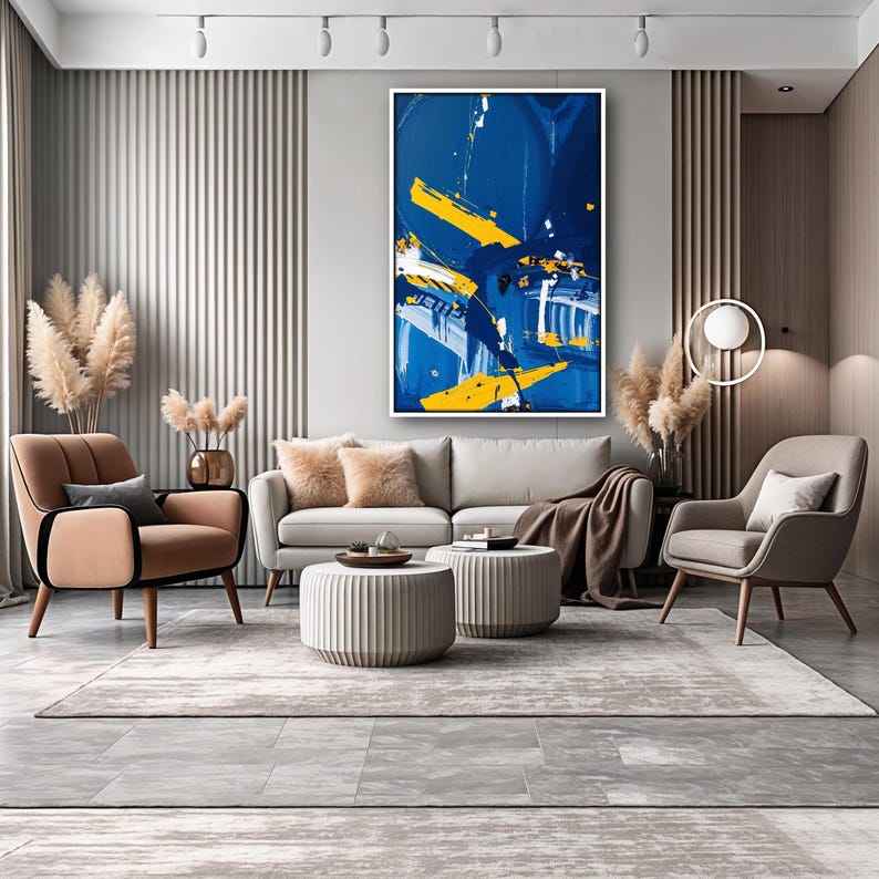Blue and Yellow Abstract Canvas Wall Art | Bold Modern Geometric ...