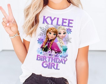 Koszulka urodzinowa dla dziewczynki z Krainy Lodu: Koszulka urodzinowa z księżniczkami Disneya Elsą i Anną, koszulka urodzinowa z Olafem, bluza z nadrukiem urodzinowej wycieczki z rodziną z Krainy Lodu
