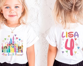 Princess Birthday Girl Shirt, 4th Birthday Party Tee, Four Ever A Princess Shirt, Custom Fairy Tale Castle Top, Royal Birthday Outfit