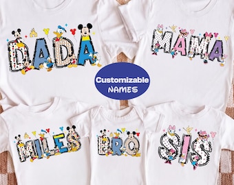 Camiseta com o nome do Mickey, camiseta personalizada da Disney para a família, camiseta da viagem da Minnie, moletom de presente da Minnie, camiseta de férias do Mickey
