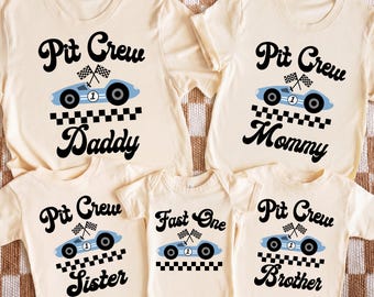 Camiseta de cumpleaños familiar de Pit Crew, camiseta de cumpleaños de Fast One, camiseta de carreras para el primer cumpleaños, sudadera de carreras de autos para cumpleañero